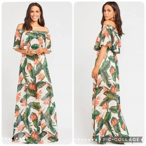 Show Me Your Mumu Hacienda Maxi Dress Off Shoulder Paradise Tropical Floral XS - Picture 1 of 13